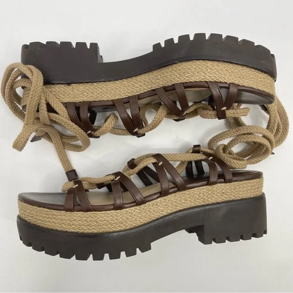 Michael Kors Collection Kellan Runway Gladiator Platform Sandals Nutmeg Size 39
